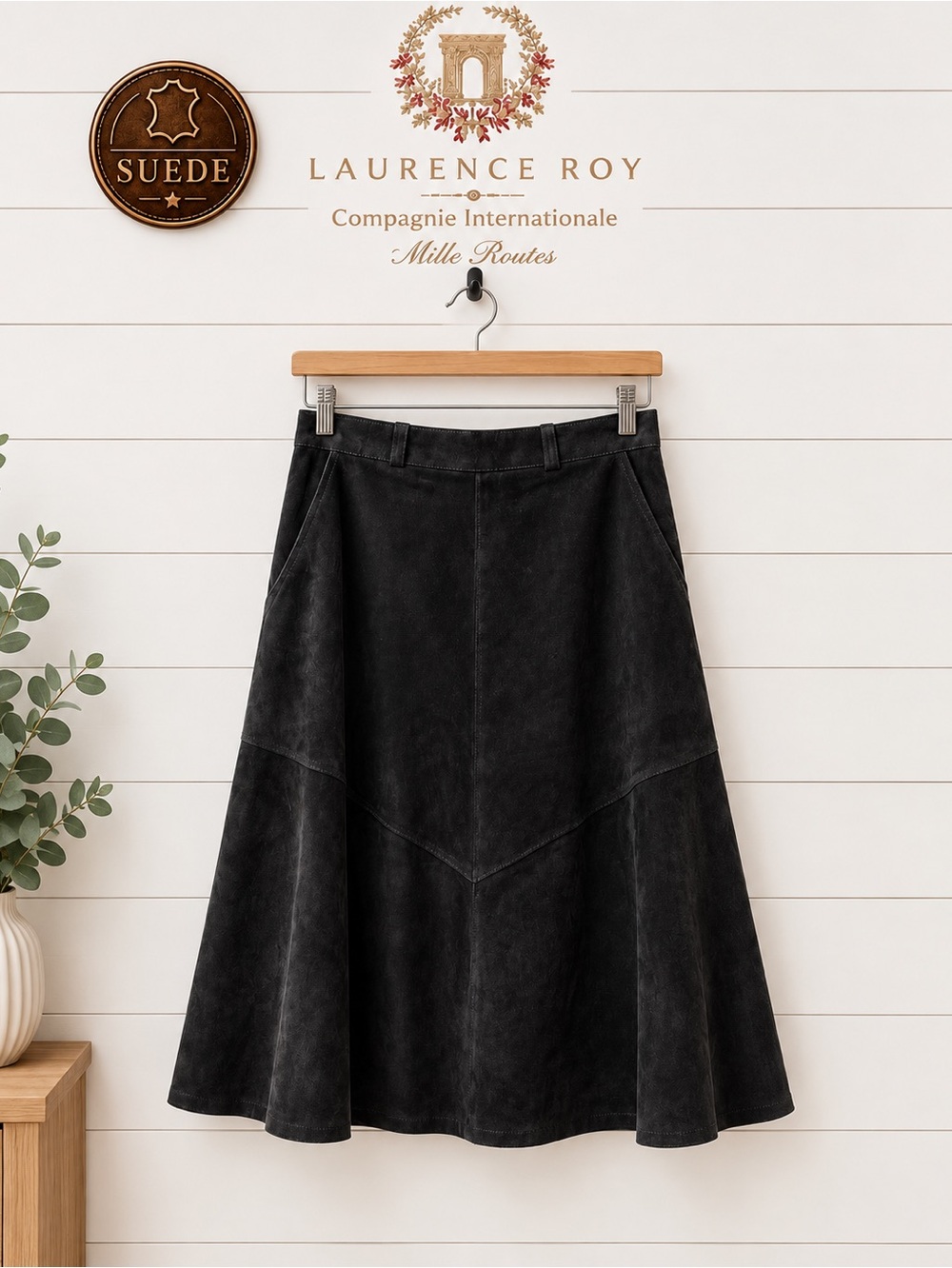 Laurence Roy VINTAGE Black Suede Skirt Size 14
